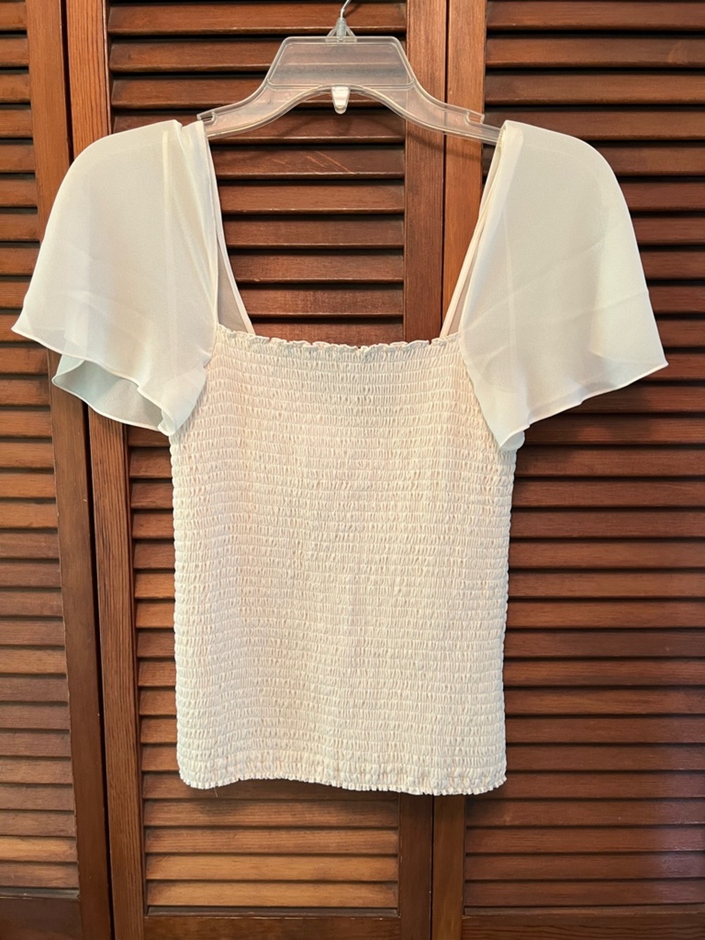 Theory Cream Smocked Camisole with Flutter Sleeves